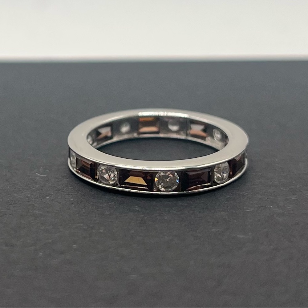 Diamonique Epiphany Silver and Brown Eternity Band Size 5